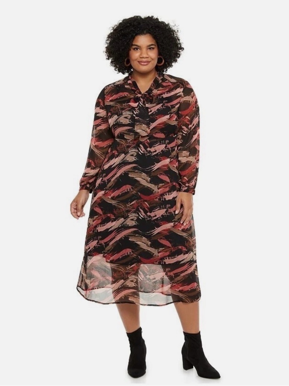 EVRI Paintstroke Tie-Neck Midi Dress